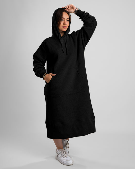 Casual winter look with hoodie long dress – comfy and trendy